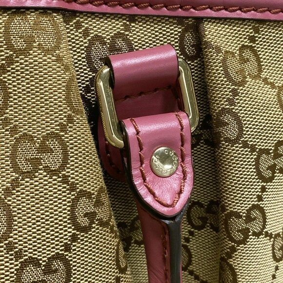 Auth GUCCI Sukey, GG Pattern 296835 Beige Dark Brown Pink Jacquard Leather - Picture 7 of 16
